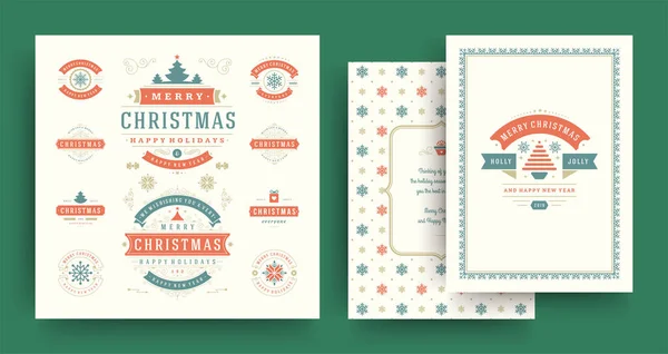 Etiquetas de Natal e emblemas elementos de design vetorial definido com modelo de cartão de saudação . — Vetor de Stock