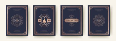 Noel tebrik kartları klasik tasarım, dekorasyon sembolleri ve kış tatili dilek illüstrasyonunu belirledi