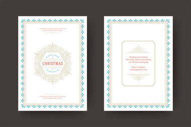 Noel tebrik kartı vintage tipografik tasarım, semboller ile süslü süslemeler, kış tatilleri dilek