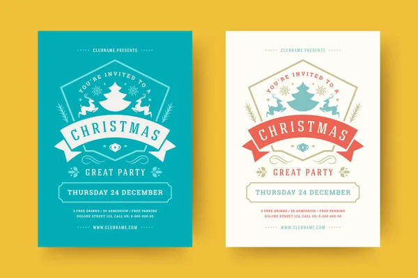 Vánoční večírek leták událost vintage typografie a dekorace prvky vektorové ilustrace — Stockový vektor