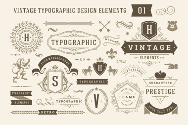 Klasik tipografik tasarım ögeleri vektör illüstrasyonunu ayarla.