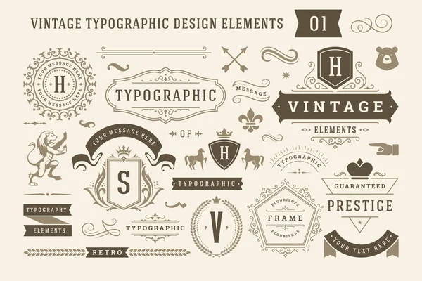 Vintage tipográfiai tervezési elemek készlet vektor illusztráció. — Stock Vector