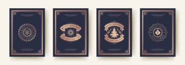 Noel tebrik kartları klasik tasarım, dekorasyon sembolleri ve kış tatili dilek illüstrasyonunu belirledi