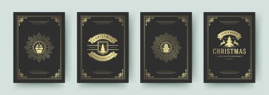 Noel tebrik kartları klasik tasarım, dekorasyon sembolleri ve kış tatili dilek illüstrasyonunu belirledi