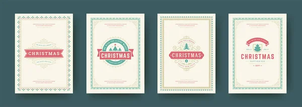 Kartki świąteczne zestaw vintage typograficzny design ozdobić symbole dekoracje z zimą wakacje chcą wektor ilustracji — Wektor stockowy