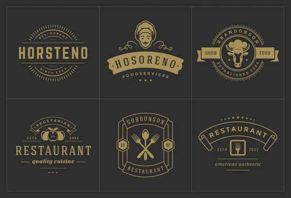 Plantillas de logos de restaurante set vector ilustración bueno para etiquetas de menú e insignias de café — Vector de stock