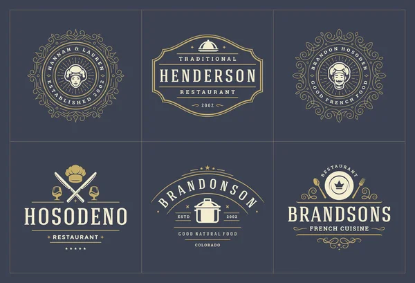 Restaurant logo sjablonen set vector illustratie goed voor menu-etiketten en cafe badges — Stockvector