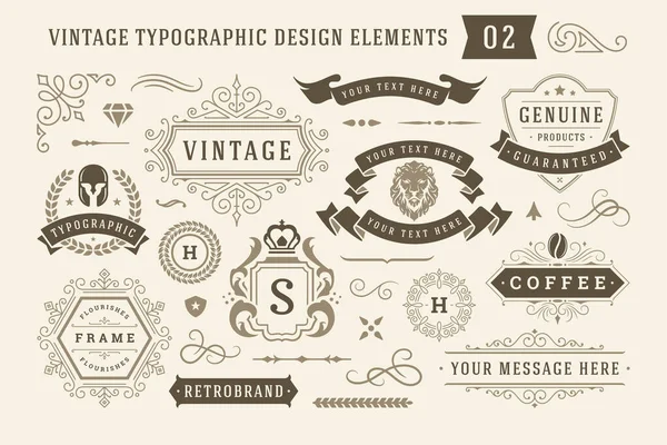 Ročník typografický design prvky set vektorové ilustrace. — Stockový vektor
