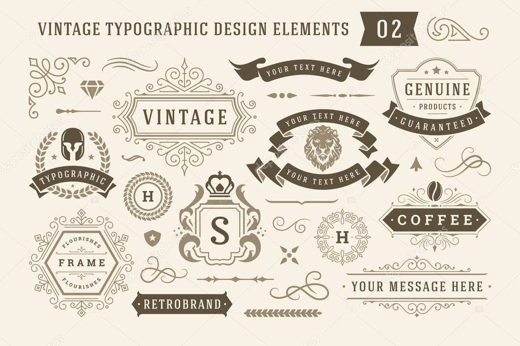 Vintage typographic design elements set vector illustration.