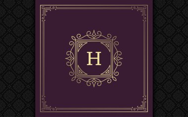 Klasik monogram logosu zarif çizgi çizgileri güzelleştirir zarif süsler Viktorya tarzı vektör şablonu tasarımı