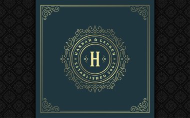 Klasik monogram logosu zarif çizgi çizgileri güzelleştirir zarif süsler Viktorya tarzı vektör şablonu tasarımı