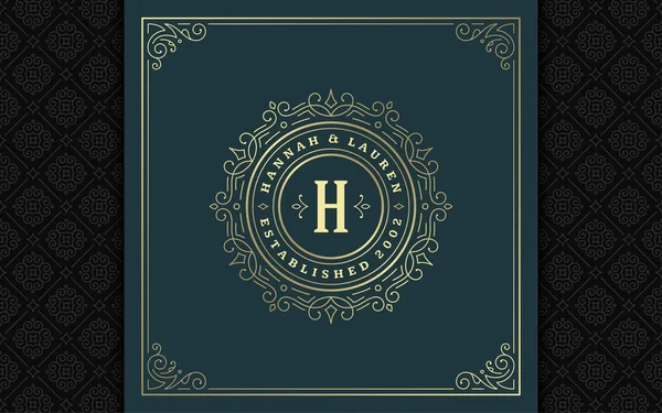 Vintage monogram logo elegant bloeit lijn kunst sierlijke ornamenten victorian stijl vector template ontwerp — Stockvector