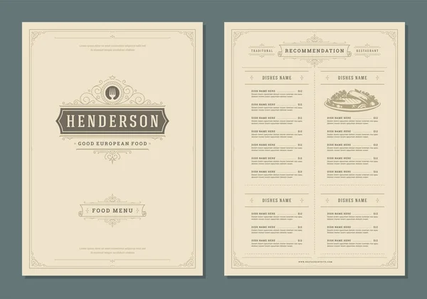 Restaurace menu design a label vektor brožura šablona. — Stockový vektor