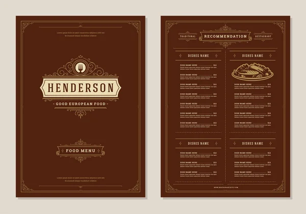 Modello di brochure vettoriale sul design del menu del ristorante e sull'etichetta . — Vettoriale Stock
