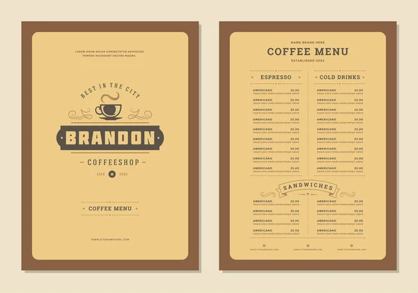 Coffee menu design brochure template vector Illustration — Stock Vector