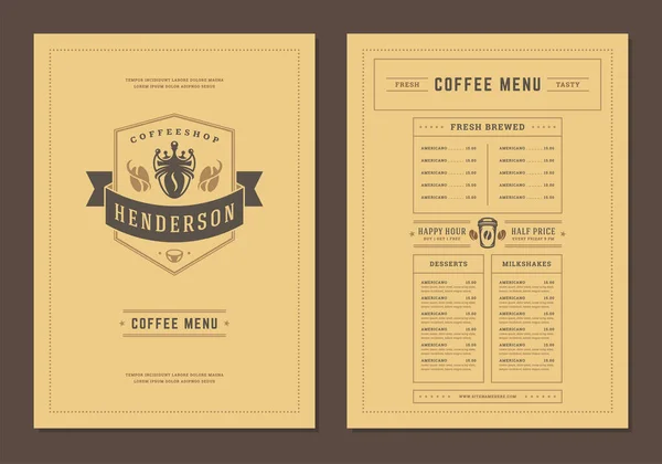 Kaffeemenü-Design Broschüre Vorlage Vektor Illustration — Stockvektor