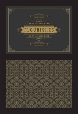 Vintage süsleme tebrik kartı kaligrafik dekoratif girdaplar ve vignette çerçeve tasarım vektörü şablonu