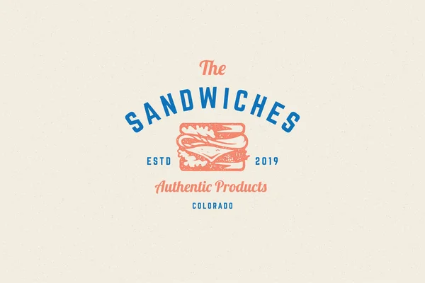 Incisione logo sandwich silhouette e moderna tipografia vintage disegnato a mano stile vettoriale illustrazione . — Vettoriale Stock