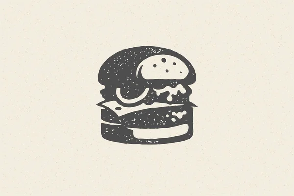 Incisione silhouette hamburger con texture disegnato a mano stile effetto vettoriale illustrazione . — Vettoriale Stock