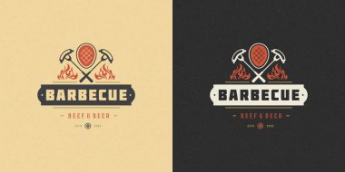 Barbekü logosu vektör illüstrasyon ızgara evi veya bbq restoran menü amblemi et biftek silueti