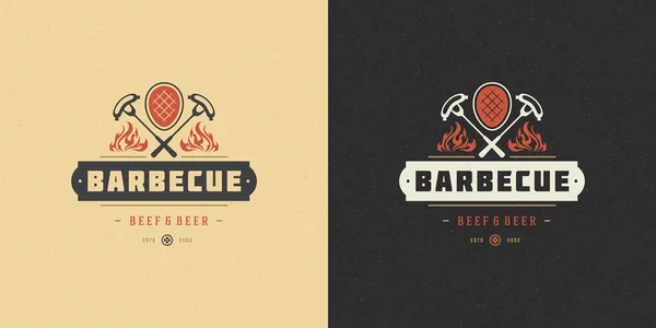 Barbecue logo vector illustration grill house or bbq restaurant menu emblem meat steak silhouette — Stock Vector