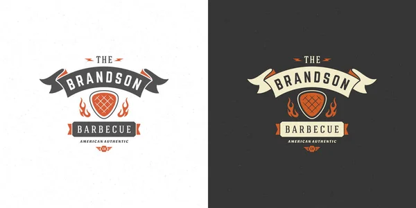 Logo de barbacoa vector ilustración parrilla o barbacoa restaurante menú emblema carne filete silueta — Vector de stock