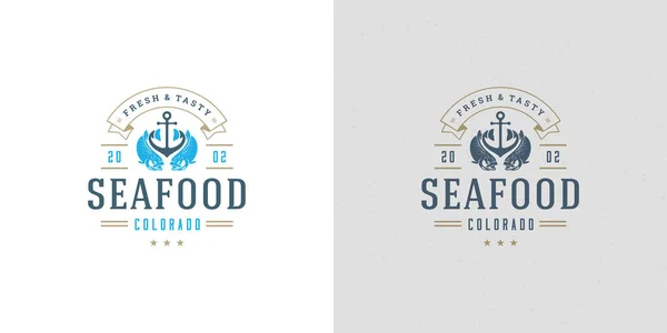 Illustration vectorielle de logo ou de signe de fruits de mer marché aux poissons et restaurant modèle emblème conception saumon poisson silhouette — Image vectorielle