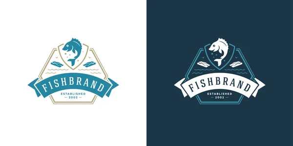 Illustration vectorielle de logo ou de signe de fruits de mer marché aux poissons et restaurant modèle emblème conception silhouette de poisson — Image vectorielle