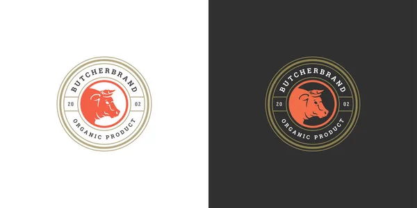 Slagerij logo vector illustratie stier hoofd silhouet goed voor boerderij of restaurant badge — Stockvector