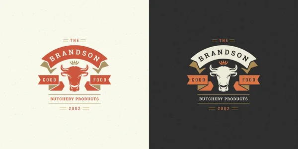Butcher shop logo vector illustration cow head silhouette good for farm or restaurant badge — Stock Vector