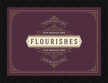 Vintage süsleme tebrik kartı kaligrafik dekoratif girdaplar ve vignette çerçeve tasarım vektörü şablonu