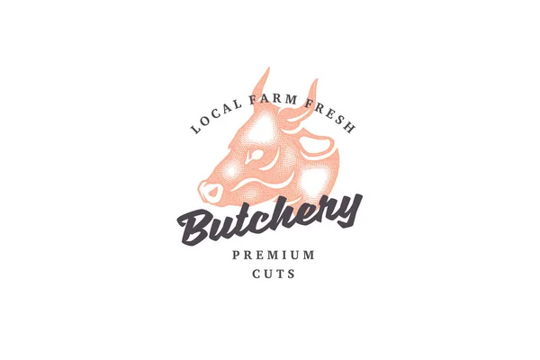 Hand drawn logo cow head silhouette and modern vintage typography retro style vector illustration. — Stock Vector