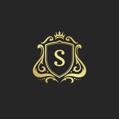 Lüks vintage süs logosu monogram arması şablon tasarım vektör çizimi