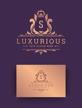 Lüks logo monogram arması şablon tasarım vektör çizimi.