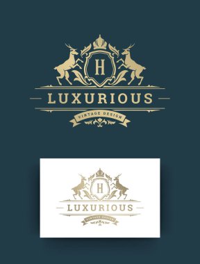 Lüks logo monogram arması şablon tasarım vektör çizimi.