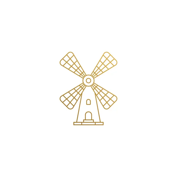 Vektor-Ikone der traditionellen Windmühle mit dünnen Linien gezeichnet — Stockvektor
