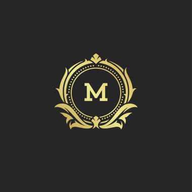 Lüks vintage süs logosu monogram arması şablon tasarım vektör çizimi