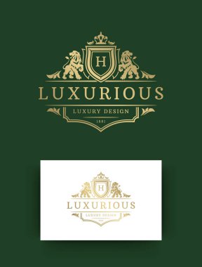 Lüks logo monogram vintage vignette çiçekli süslemeler ibikli vektör illüstrasyonu.