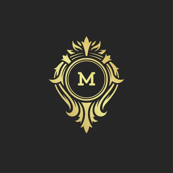 Luxe vintage ornement logo monogramme crête modèle conception vectoriel illustration — Image vectorielle