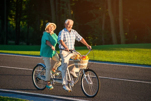 Äldre par på land cykeltur — Stockfoto