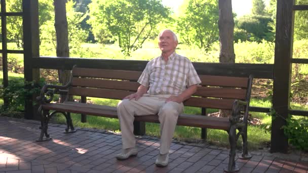 Senior mannen på parkbänken. — Stockvideo