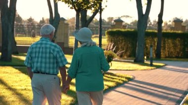 Park sokak üzerinde yürüme Çift.