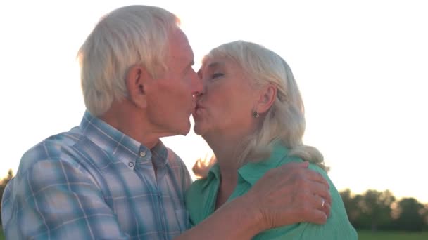 Äldre par kyssas. — Stockvideo