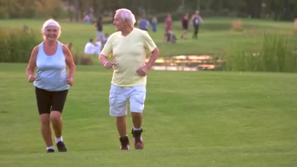 Couple âgé jogging . — Video