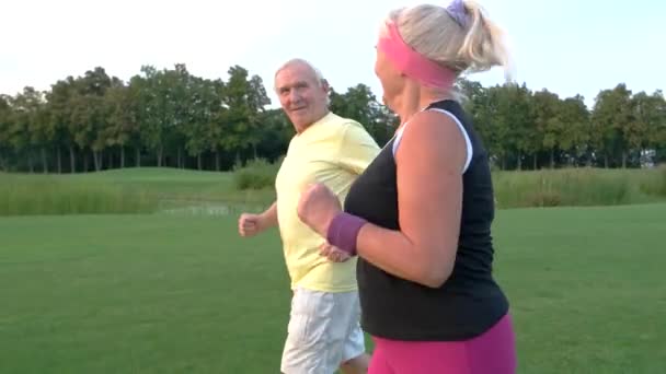 Seniorpaar joggt. — Stockvideo