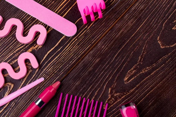 Manicure kit on wooden background. — Stock Photo, Image