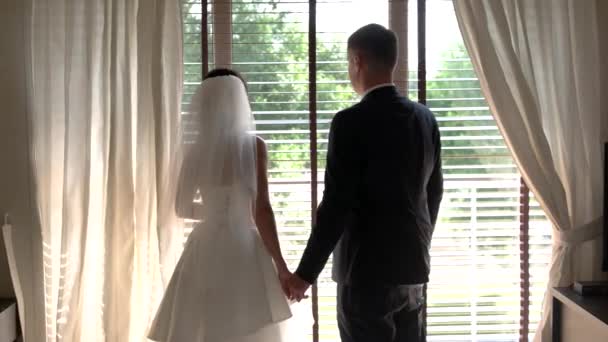 Pareja de boda en interiores . — Vídeo de stock