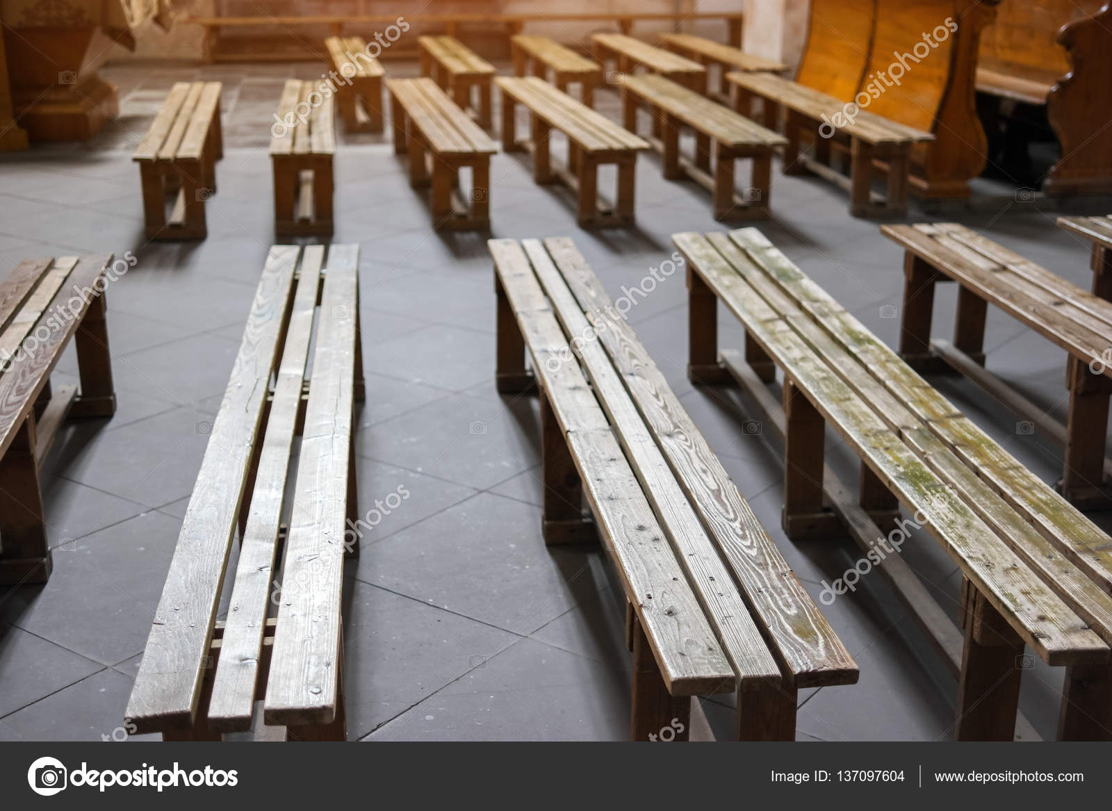 Old Wooden Benches Stock Photo C Denisfilm 137097604