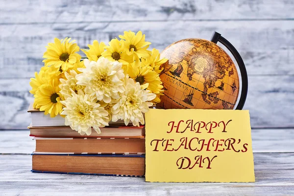 Teachers Day card and flowers.