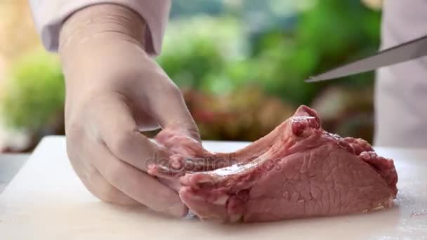 Raw pork with bone. — Stock Video